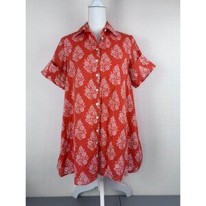 Livro women's XS orange dock dress flower bunch short sleeve shirt mini dress